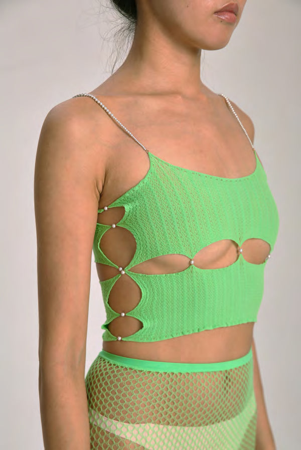 Rui Zhou R001 Series Crystal Pearl Chain Suspender Tube Top RUI-SS21-R001-LV Green Lime